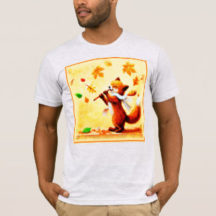 T-shirt Peinture d'un heureux Renard Rouge chantant. Comma