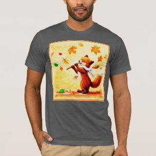 T-shirt Peinture d'un heureux Renard Rouge chantant. Comma