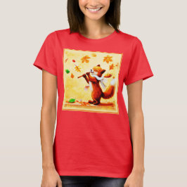 T-shirt Peinture d'un heureux Renard Rouge chantant. Comma