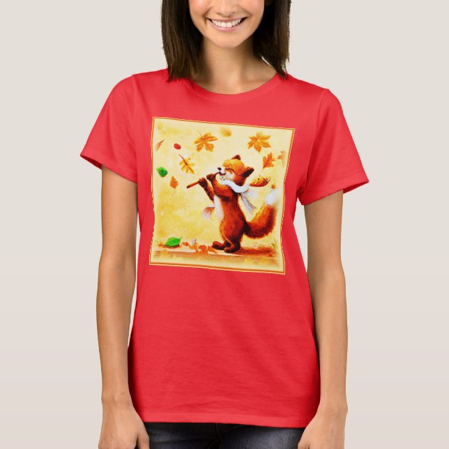 T-shirt Peinture d'un heureux Renard Rouge chantant. Comma (Devant)