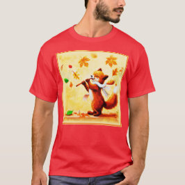 T-shirt Peinture d'un heureux Renard Rouge chantant. Comma
