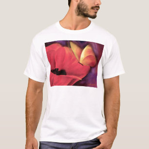 T-shirt Peinture florale d'art rouge de pavot de papillon
