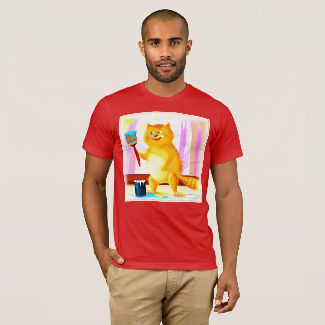 T-shirt Peinture Mignonne D'Un Chat Tenant Une Brosse. Com (Devant entier)