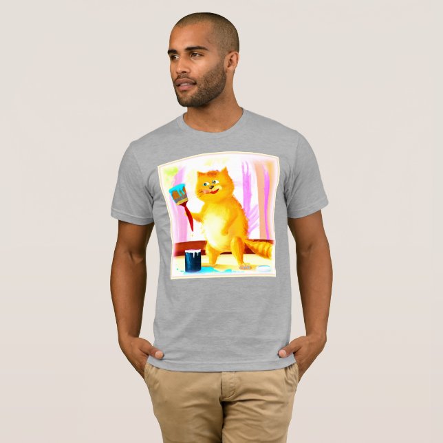 T-shirt Peinture Mignonne D'Un Chat Tenant Une Brosse. Com (Devant entier)