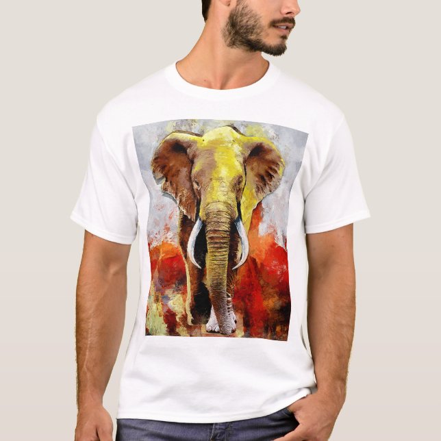 T-shirt Peinture moderne à l'huile d'éléphant Abstraite (Devant)