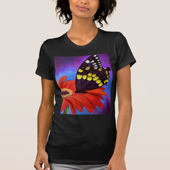 T-shirt Peinture noire de marguerite de papillon - multi (Devant)