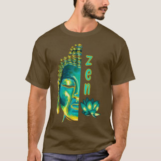 T-shirt Peinture numérique bouddhiste zen bleu Bouddha jau