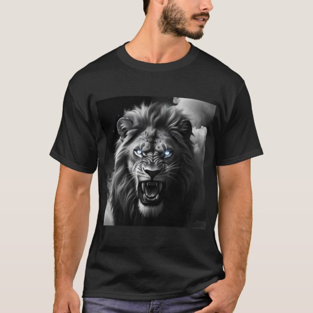 T-shirt Peinture numérique de la tête de lion rugissante (Devant)