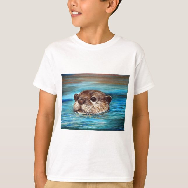 T-shirt Peinture sur la loutre de rivière (Devant)