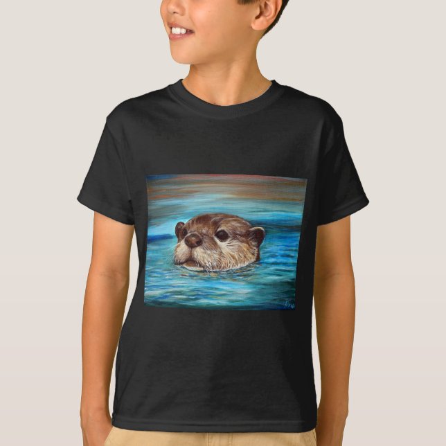 T-shirt Peinture sur la loutre de rivière (Devant)