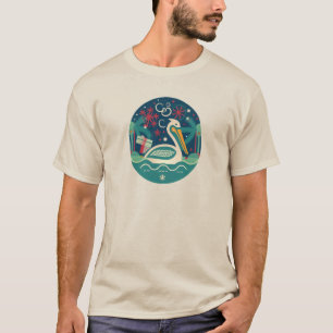 T-SHIRT PELICAN CHRISTMAS ART MODERNE ORIGINAL