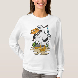 T-shirt Pélican comme pêcheur avec la baguette de pêche et