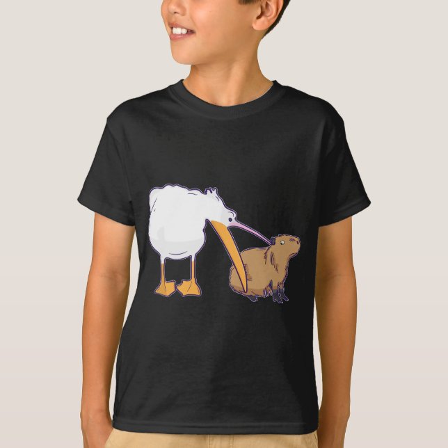 T-shirt Pelican essaie de manger Capybara drôle mignonne K (Devant)