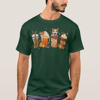 T-shirt Pembroke Welsh Corgi Fall Café Halloween Citrouill