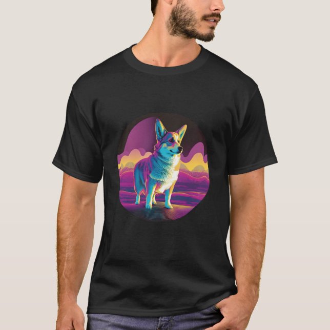 T-shirt Pembroke Welsh Corgi Synthwave 80s Retrowave Aesth (Devant)