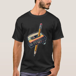 T-shirt Pencil Rewind Cassette Old School Music Love Par
