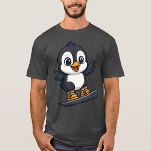 T-shirt Pengouin Mignon Planchiste Vacances Sports d'Hiver