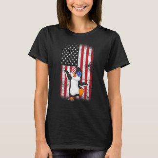 T-shirt Penguin American Flag Boys Girls Hommes Femmes Qua