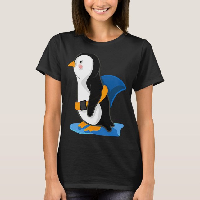 T-shirt Penguin shark fin  illustration (Devant)
