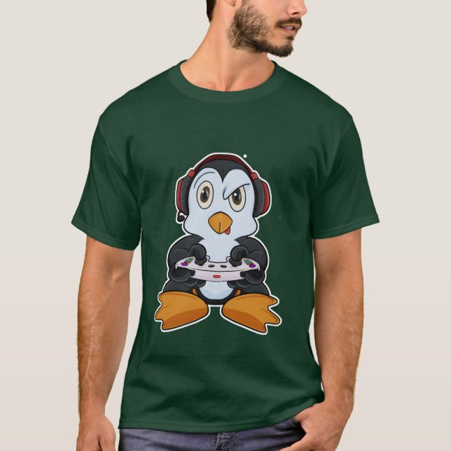 T-shirt Penguin With Gaming Controller I Funny Gaming I gi (Devant)