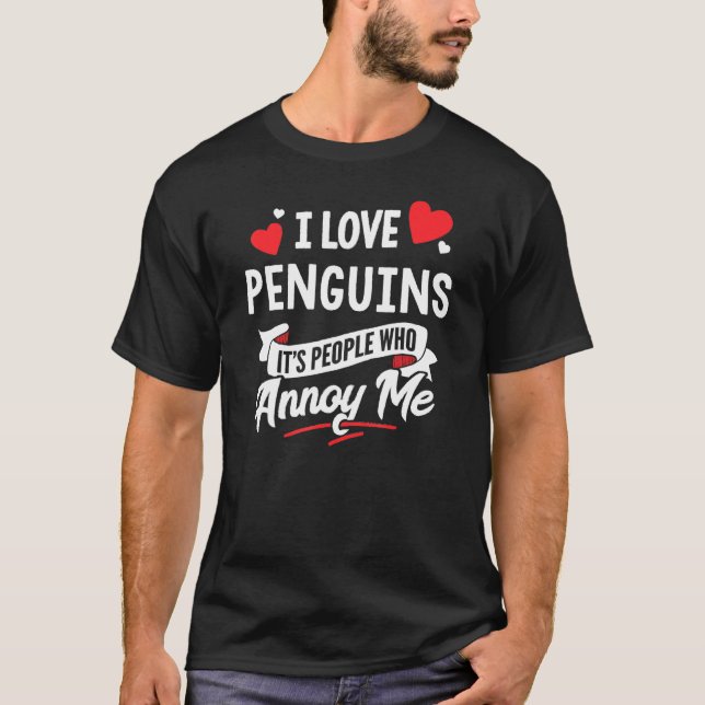 T-shirt Penguins Design - I Love Penguins (Devant)