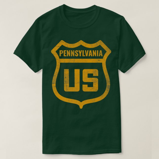T-shirt Pennsylvania - US highway distressed weathered loo (Design devant)