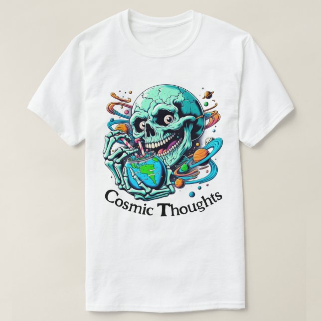 T-shirt Pensées cosmiques" Crâne et Terre vibrants (Design devant)
