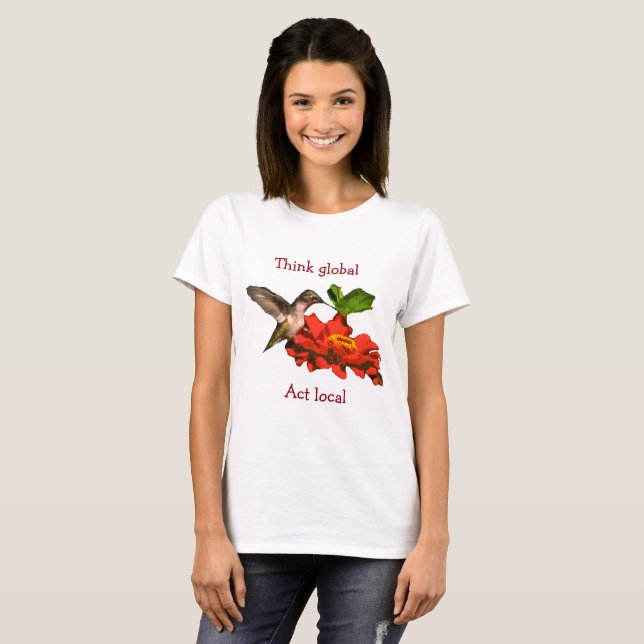 T-shirt Pensez à Global Act Colibri local sur Chemise Fleu (Devant entier)