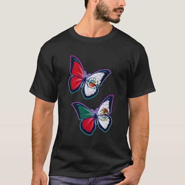 T-shirt Perãº Et Mexique Biculturale Racines Butterfly Ver (Devant)