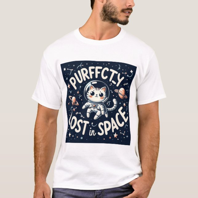 T-shirt Perdu pure dans le chat astronaute spatial (Devant)