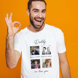 T-shirt Père avec Enfants Famille Papa 4 Photo Collage