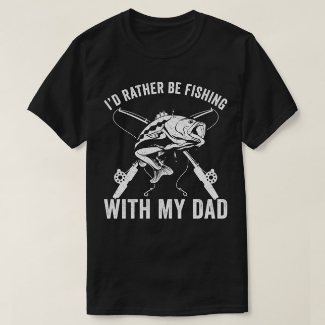 T-shirt Père et Fils Plutôt Pêcher avec papa Drôle (Design devant)
