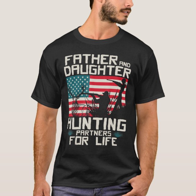 T-shirt Père Fille Partenaires de chasse Drapeau américain (Devant)