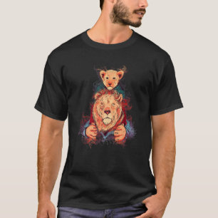 T-shirt Père Fils Lion Éclaboussure d'Eau