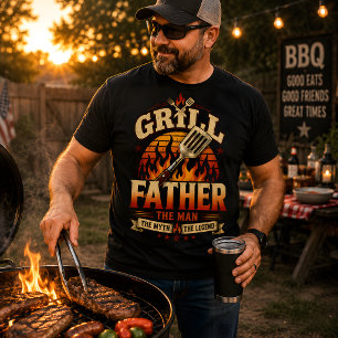 T-shirt Père Grill BBQ Rétro Coucher de Soleil en Distress
