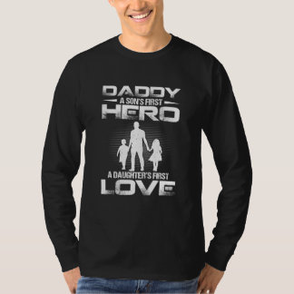 T-shirt Père Jour Papa Fils Premier héros Filles Premier L