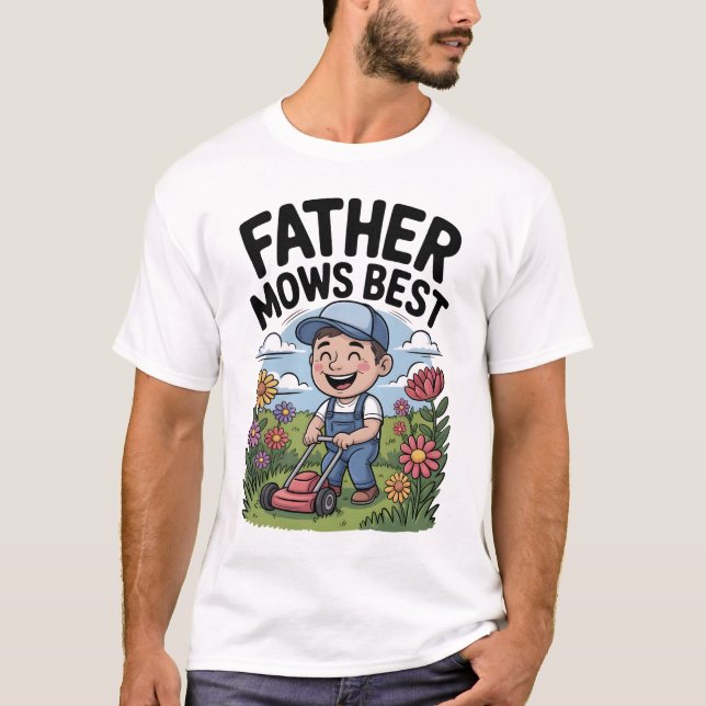 T-shirt Père Mows Meilleur - Drôle Cartoon Lawn Papa (Devant)