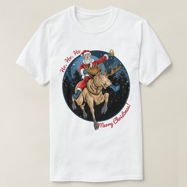 T-shirt Père Noël À cheval Sur Une Oie (Design devant)