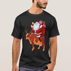 T-shirt Père Noël à cheval sur une vache Renne Pyjama de