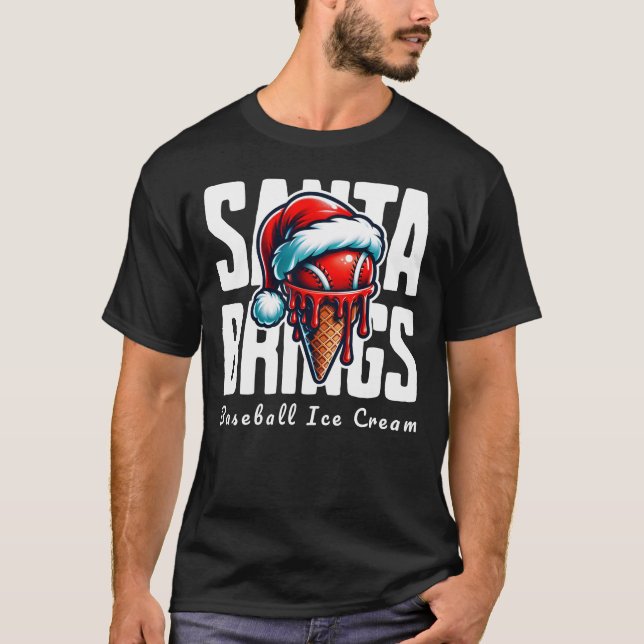 T-shirt Père Noël apporte de la crème glacée de baseball (Devant)