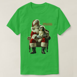 T-shirt Père Noël assis avec un Chien Chien Chien Chien Ch