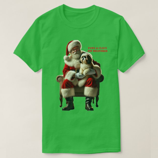 T-shirt Père Noël assis avec un Chien Chien Chien Chien Ch (Design devant)