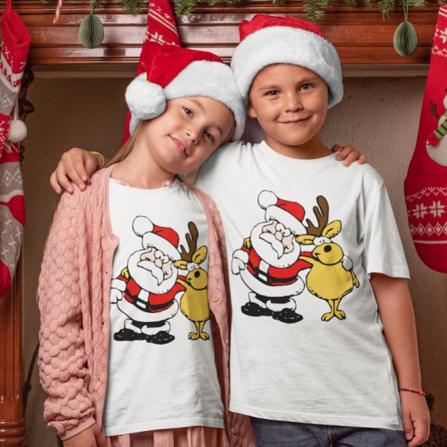 T-shirt Père Noël avec Deer meilleurs amis enfants (Santa With Deer Best Friends Kids T-Shirt)