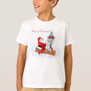T-shirt Père Noël avec Renard de lapin et écureuil