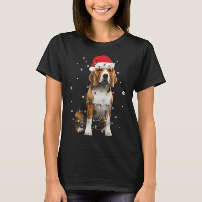 T-shirt Père Noël Beagle avec lumières de Noël Amusant Ama (Devant)
