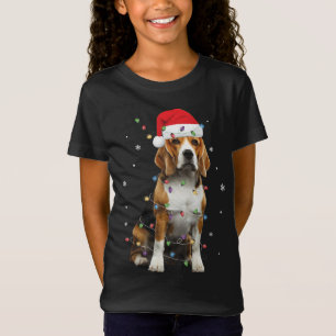 T-Shirt Père Noël Beagle avec lumières de Noël Amusant Ama