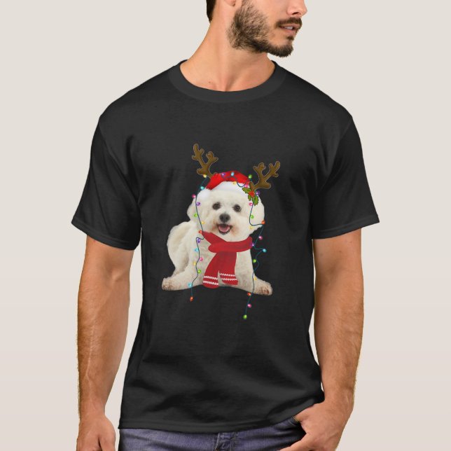 T-shirt père Noël Bichon Frise Chien Superbe Reindeer Ligh (Devant)