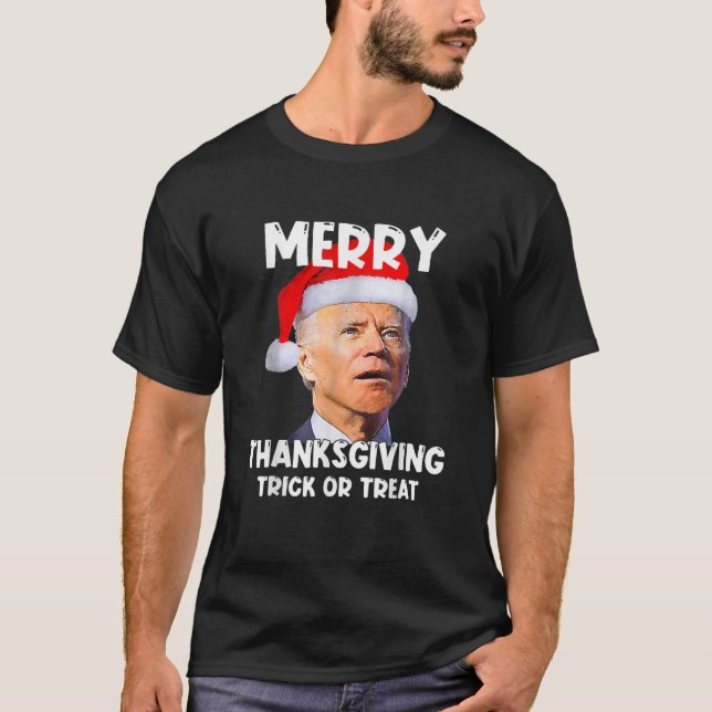 T-shirt père Noël Biden Joyeux Thanksgiving Trick Ou Treat (Devant)