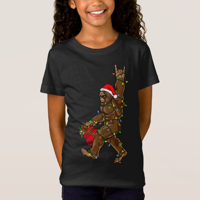 T-Shirt Père Noël Bigfoot lumières de Noël Rock drôle Sasq (Devant)