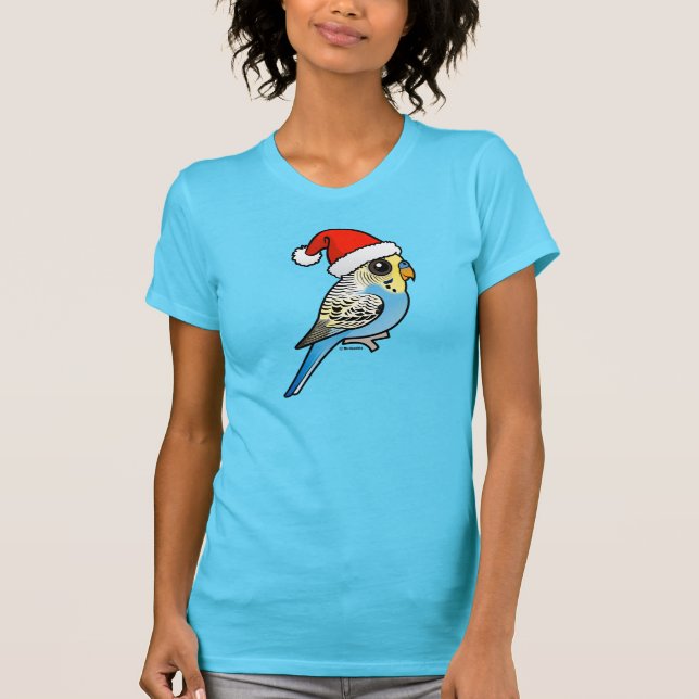 T-shirt Père Noël bleu et jaune Budgie (Devant)
